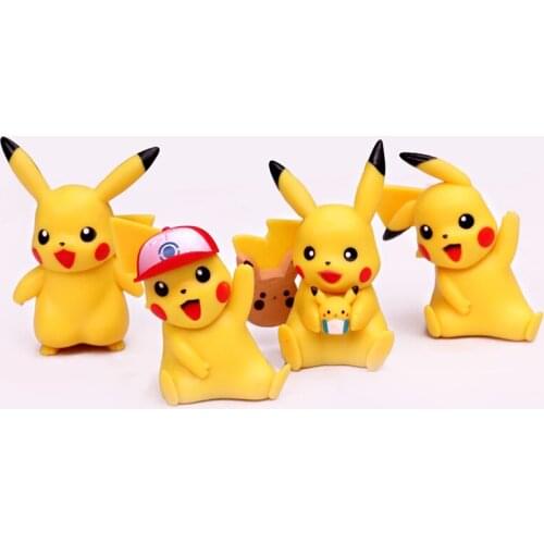 4Pcs/Set of Pokemon Hat Pikachu MINI 7-9CM Hand-Made Model Movable Doll PVC Cute Toy Birthday Cake Decoration Cartoon Gift