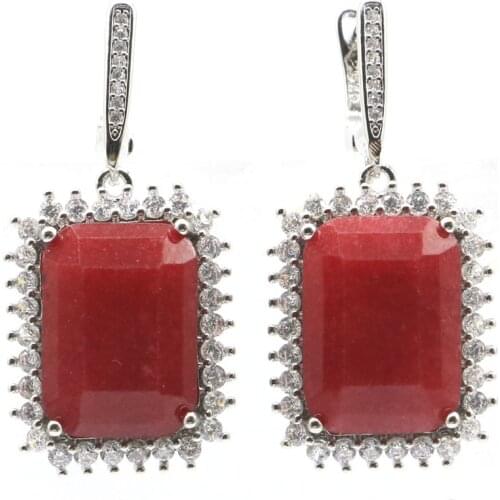40x20mm Highly Recommend Jewelry Set Real Green Emerald Red Ruby White CZ For Ladies Silver Pendant Earrings Wholesale
