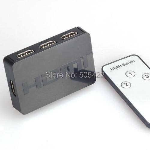 50pcs/lot new 3x1 MINI HDMI Splitter 3 Port Hub Box Auto Switch 3 In 1 Out Switcher 3D 1080p HD 1.4 With Remote Control