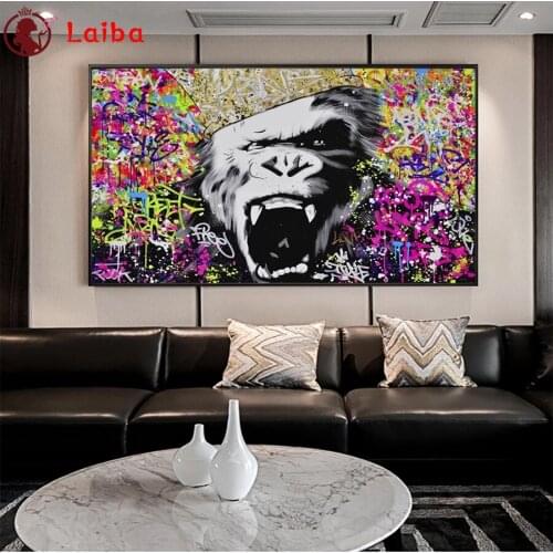 5D DIY Diamond Painting Abstract animal art, doodle orangutan cross stitch full square/round diamond embroidery mosaic painting