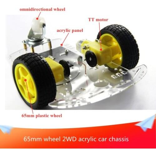 65mm Plastic Wheel 2WD Acrylic Panel Chassis Car DIY RC Intelligent Mobile Robot Platform Kit 2pcs TT Motors for Maker Learning
