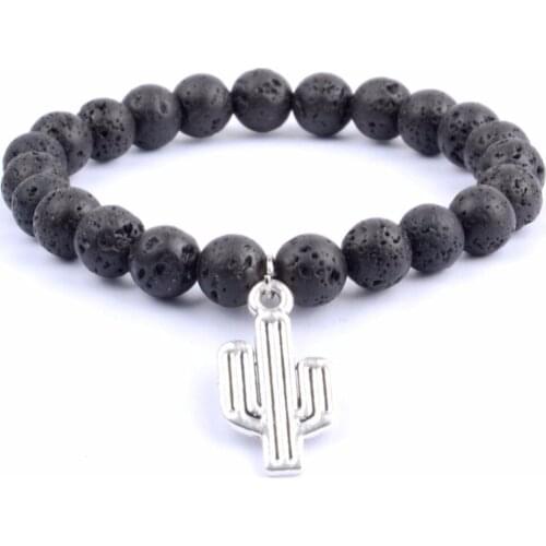 Yoga Bracelet Natural Lava Stone Beads Charm Cactus Braslet For Womens Jewelry Bangles Gifts For Men Erkek Bileklik Accessories
