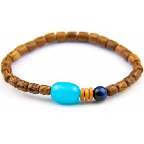 Natural Wood Barrel Beads Bracelet Women Mara Prayer Amazonite stone With Blue Tiger eye Bracelets Coconut shell Mens Bracelets