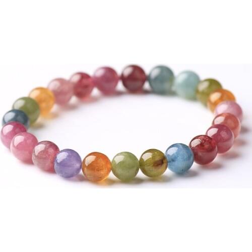 Genuine Natural Colorful Tourmaline Candy Clear Round Beads Bracelet 7mm Women Men Crystal Tourmaline AAAAAA