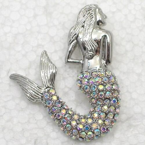 Mermaid Brooch Clear AB Rhinestone Pin brooches Pendant C824 F