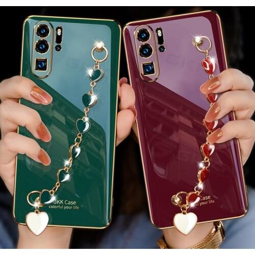 For Honor 9X Case Luxury Plating Wrist Strap Soft Cover For Huawei P30 P40 Pro Y9S P Smart Z Y9 Prime 2019 Shockproof Case Shell