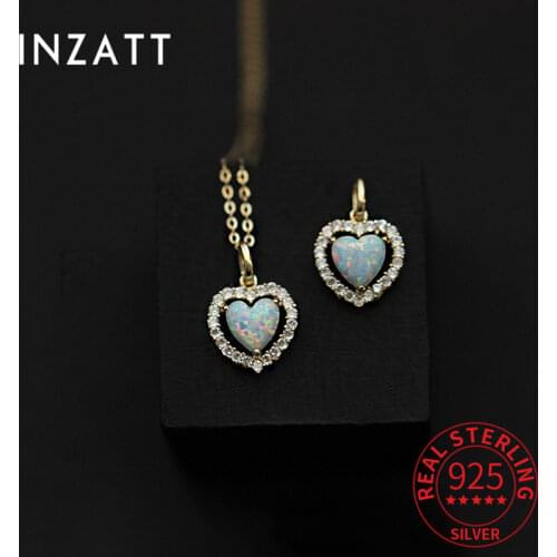 INZATT Real 925 Sterling Silver Opal Zircon Heart Choker 14K Gold Necklace For Women Bohemian Fine Jewelry Drop Shipping