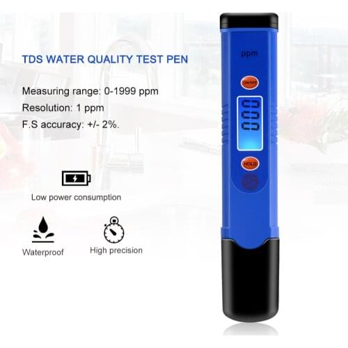 Yieryi Digital Display LCD TDS Meter Pen, TDS-982 Water Quality Tester Range: 0~1999ppm, Accuracy:+/- 2%F/S, Resolution: 1 ppm