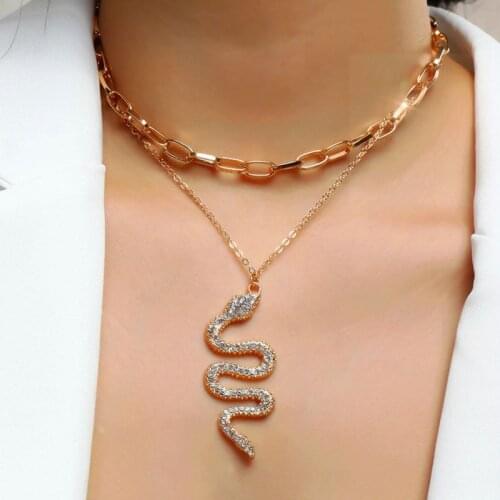EN Fashion Snake Necklace For Women Trendy Gold Color Multilayered Chain Necklace Pendant Necklaces Minimalist Jewelry