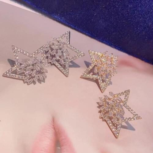 Brand New Luxury Full Mirco Pave Cubic Zirconia Irregular Star Shape Dangle Wedding Earring For Women E9645