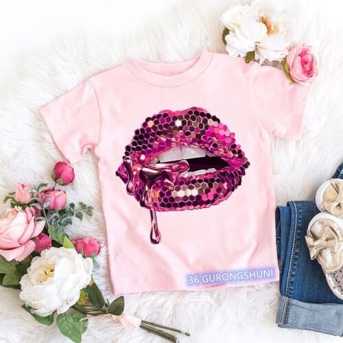 Lipstick Temptation Graphic Print T Shirts Kids Clothes Summer Tops Vogue Children Clothing T-Shirt Harajuku Streetwear T Shirt