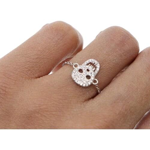 Hot 100% 925 Sterling Silver delicate thin chain design charm rings women girl cute US SIZE 6 7 8 classic simple cz skull ring
