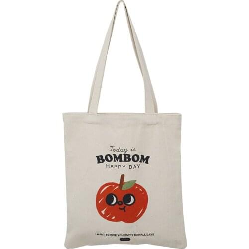 Korean Tote Shopping Bag for Lady 2021 Cartoon Illustration Canvas Shoulder Shopper Bag Women Students Cotton Cloth Eco Handbags