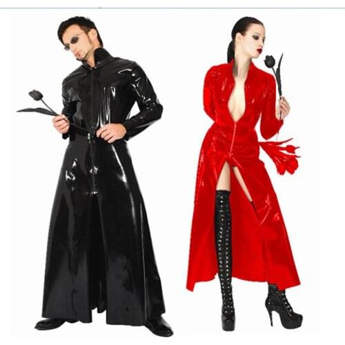 Latex catsuit artificial leather PU cool and handsome long windbreaker men and women unisex jumpsuit patent leather long coat