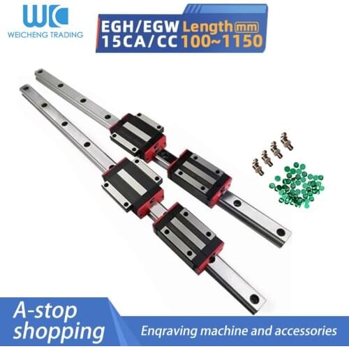 Linear rail guides 2pcs EGH15+100-1150mm with 4pcs steel EGH15CA or EGW15CC block machined guide for CNC parts