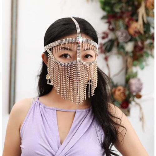 Shining Rhinestones Mask For Dancing Belly Dance Face Mask Carnival Party Costume Accessories Jewelry