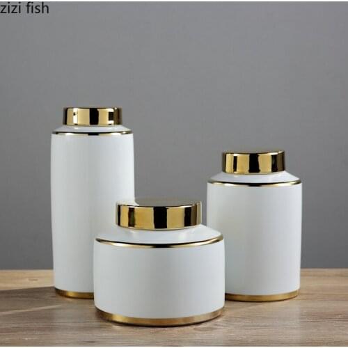 Minimalist Ceramic Storage Jars Gilded Vase Quality Porcelain Storage Jar Tabletop Vases with Cover Multifunctional Ornaments