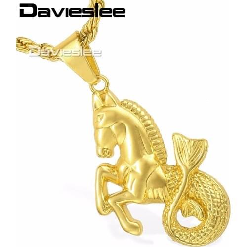 Davieslee Mens Chain Horse Fish Pendant Necklace Gold-color Rope Link 29.44inch LGP114_1