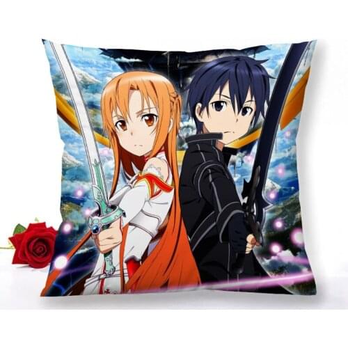 New Sword Art Online Anime Pillowcase Wedding Decoration Pillow Cover Satin Fabric Square Zipper Pillowcase Smooth Not Fade1.15