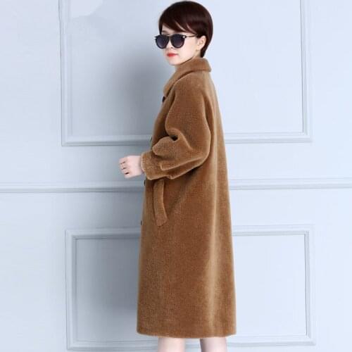 Genuine Coat Women Autumn Winter Warm Thick Sheep Shearing Long Jackets Top Quality Lamb Fur Parkas mujer MF587