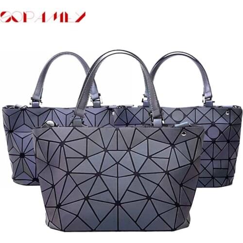 Teenage Luminous Bag Designer 2020 Winter New Luxury Bags PU Leather Handbag Fashion Geometric Folding Women Shoulder Bag Hot