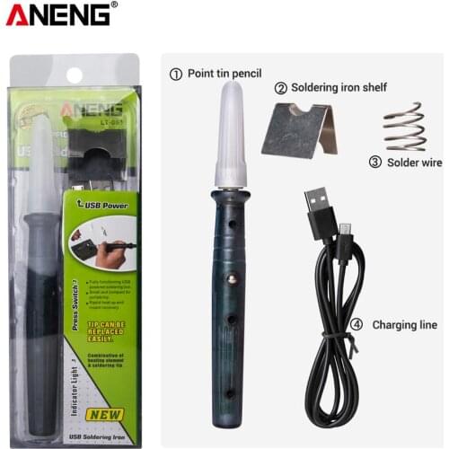 ANENG LT002 mini portable USB soldering iron pen welding 5V 8W mini tip button switch electric soldering station welding equipme