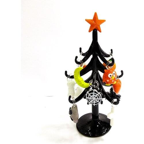 Sold in sets Black handmade murano glass tree Home room desktop Halloween Decoration ornament with 12 charms Pendant accessories