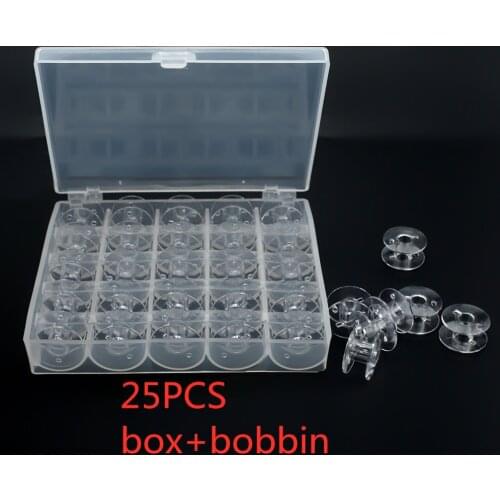 25Pcs Transparent Sewing Machine Bobbins Box Empty Bobbins Spools Plastic Storage Box for Home Sewing Accessories Tools