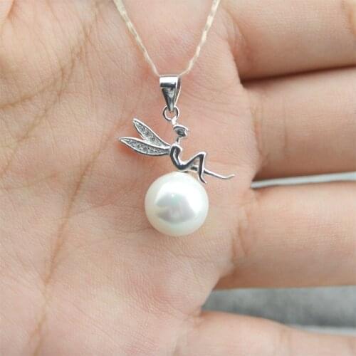 QIAOBEIGE S925 Sterling Silver Pearl Pendant Of The Little Fairy Angel Accessory Women DIY Pearl Jewelry Findings& Components