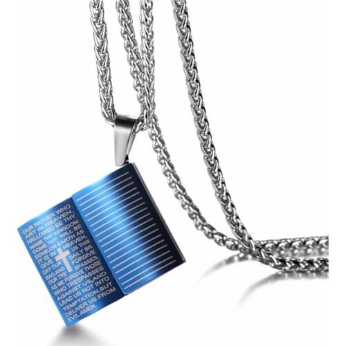 Religious Jesus gold / blue Holly Bible Necklaces & Pendants 316L stainless steel Book Charms Christian Power Necklace P2436G