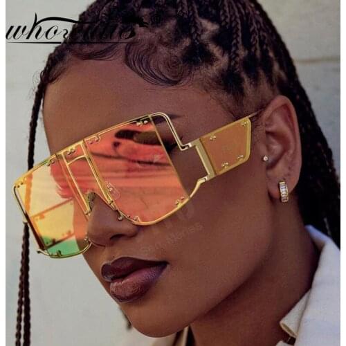 Pink Fashion Square Sunglasses Women Oversized Mirror Men Shades Sun Glasses Futuristic Metal Rivet Trendy Female Eyewear S116