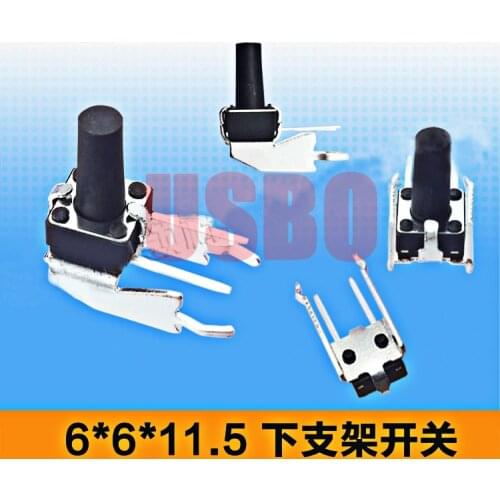 2 Pins Touch Tact Switch With Bracke Horizontal Type With Support Push Button Switch Black 6*6*11.5mm