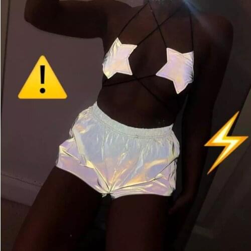 Womens Summer Reflective Shorts High Elastic Waist Shiny Shorts Hot Short Pant Fashion Sexy Breathable Clubwear Party Shorts