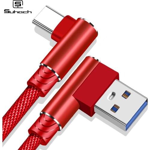 Suhach USB Type C Cable for xiaomi mi9 mi 9 redmi note 7 Samsung s9 90 degree USB C Cable Fast Charging Cord for hauwei p20 P30