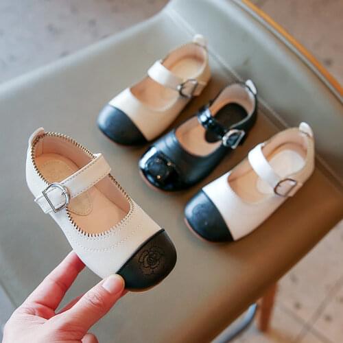 Girls Shoes Patchwork Mary Janes Shoes Comfortable Anti-slip Toddlers Black White Princess Shoes Retro Kids Leather Casual Shoes