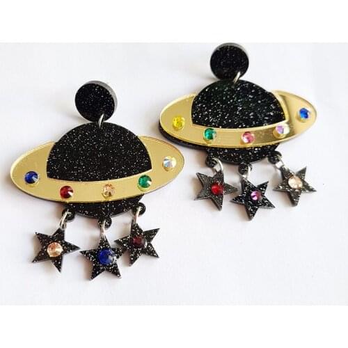 UFO Star Moon Earrings Color Crystal Saturn Planet Starry Universe Earrings
