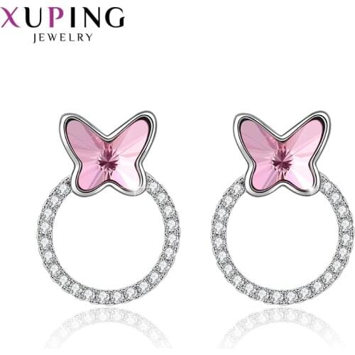 Xuping Jewelry Butterfly Shaped Crystals Studs Earrings for Family Cute Romantic Party Gifts 20633