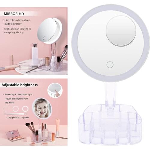 Makeup Mirrors w/ Storage Box Dimming Vanity w/ Detachable 10X Magnification Brightness Adjustable 90° Rotation