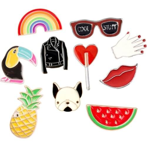 Creative Cartoon Glasses Rainbow Pineapple Watermelon Dog Brooch Women Cute Coat Lapel Badge Broochs Mens Metal Pin Button Gift