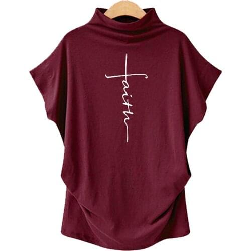 2021 Summer Short Sleeve T Shirt Women Faith Cross Printed Oversized Ladies Tshirt Streetwear Casual Tops Tee Shirt Femme
