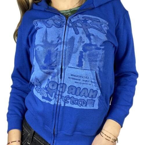 Women Zip Up Hoodie Jacket Gothic Punk Abstract Portrait Graphic Sweatshirt Coat