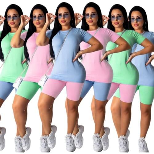 Women Summer Outfits Casual Sweatsuits Two Piece Set Summer Joggers Sportwear Fitness Solid Color Tracksuit Female Plus Size Set