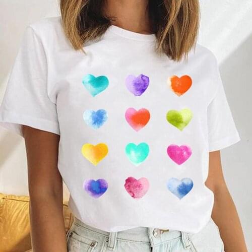 Women Love Heart Lovely 90s Sweet Watercolor Fashion Female Tops Print Cartoon Lady Graphic Clothes Tees Tshirt T-Shirt