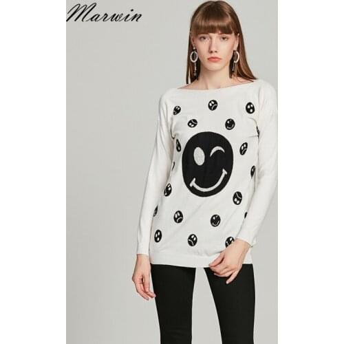 Marwin New-coming Casual Knitted Sweaters Full Pullovers Slash Neck Sweater Beading Cartoon Smiling face Soft Fashion S