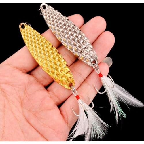 1Pcs Metal Spinner Spoon Fishing Lures 5g 7g 10g 15g Gold Silver Artificial Bait With Feather Treble Hook Trout Pike Bass Tackle