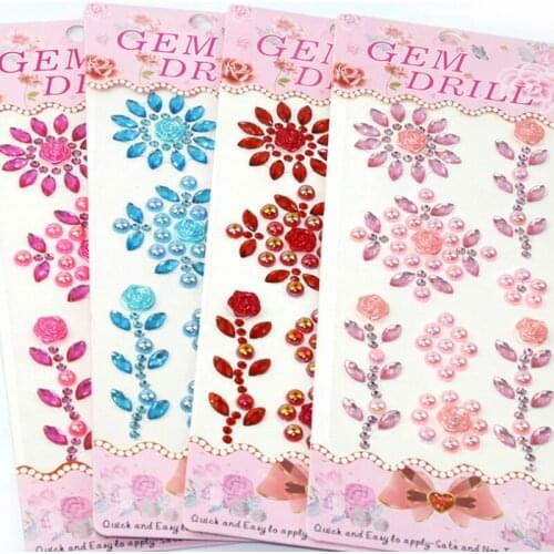 1pc Resin Pearl Rose Rhinestone Stickers Cartoon Decorative DIY Scrapbooking Cell Phone Nail Stick Label Bullet Journal Supplies