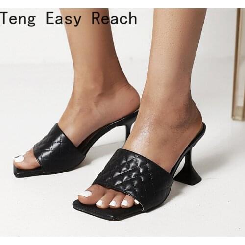 2021 New Summer Women Sandals Square Toe Ladies Heel Mules Sexy Thin High Heels Sandals Slippers Female Fashion Woman Shoes