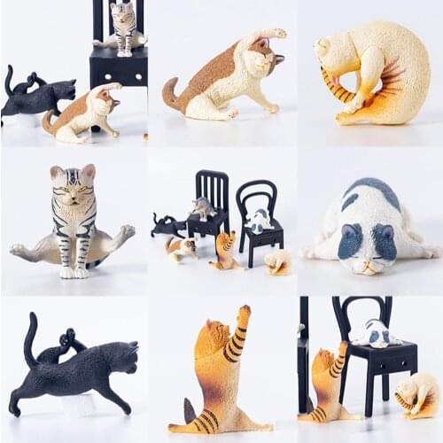 6Pcs Yoga Cat Figures Static Form Multi-use PVC Micro Landscape Ornaments for Home Decor lucky cat gifts