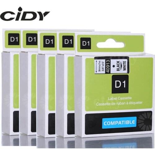 Cidy 5pcs Compatible Dymo Labelmanager 9mm D1 Black on white Dymo Maker 40913 Label Tape Cartridges Factory Supply