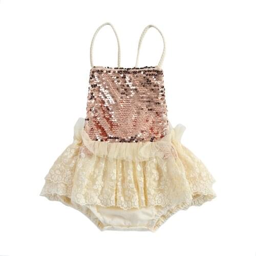 Citgeett Summer Toddler Baby Girl Party Sequin Lace Tutu Hem Patchwork Bodysuit Tutu Skirts Cute Clothes